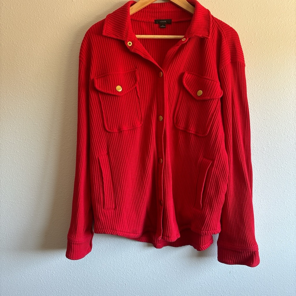 Red J. Crew waffle knit button down